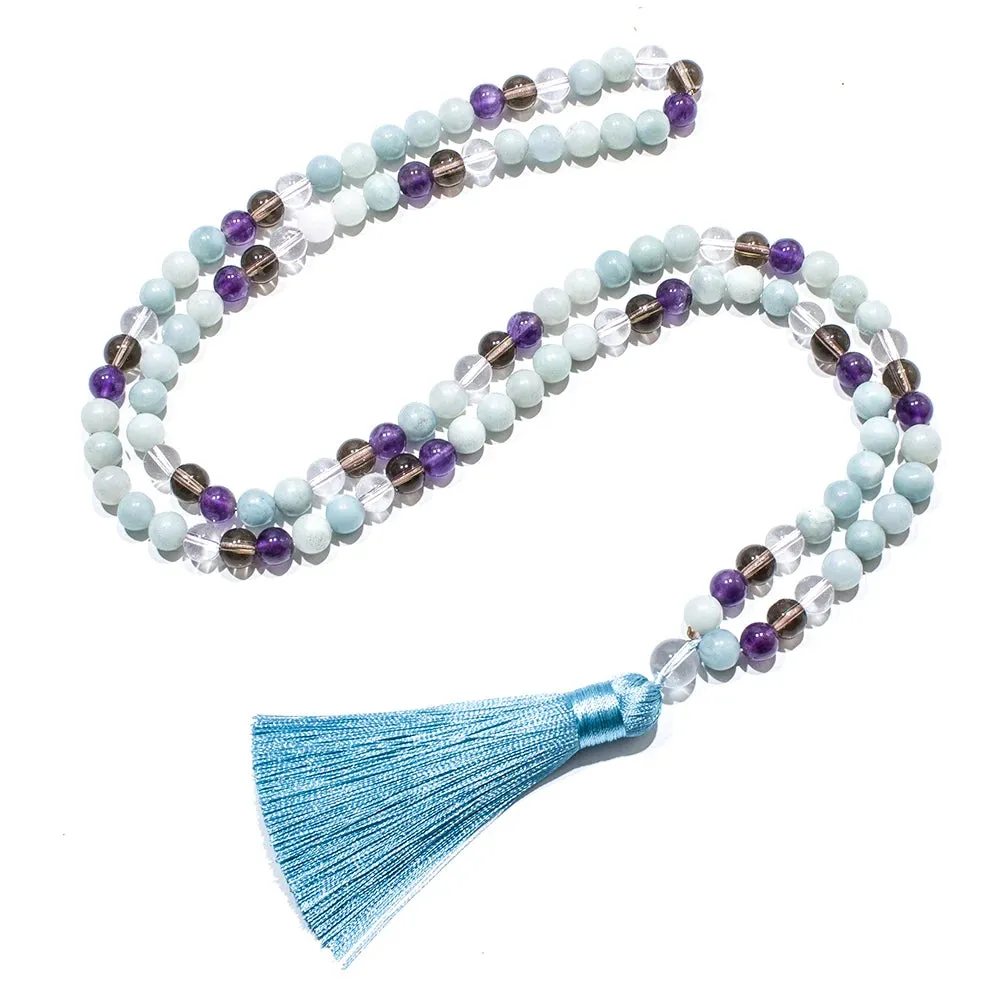 8mm Amazonite Amethyst Beaded Necklace 108 Mala Prayer Jewelry Meditation Yoga Japamala Set