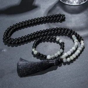 8mm Black Onyx Labradorite Beaded Necklace 108 Mala Meditation Yoga Blessing Jewelry rayer Rosary