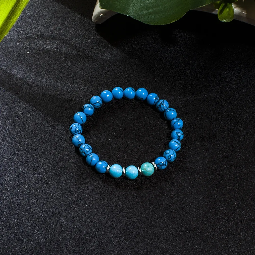 8mm Blue Turquoise Beads 108 Mala Necklace Meditation Yoga Prayer Japamala Set