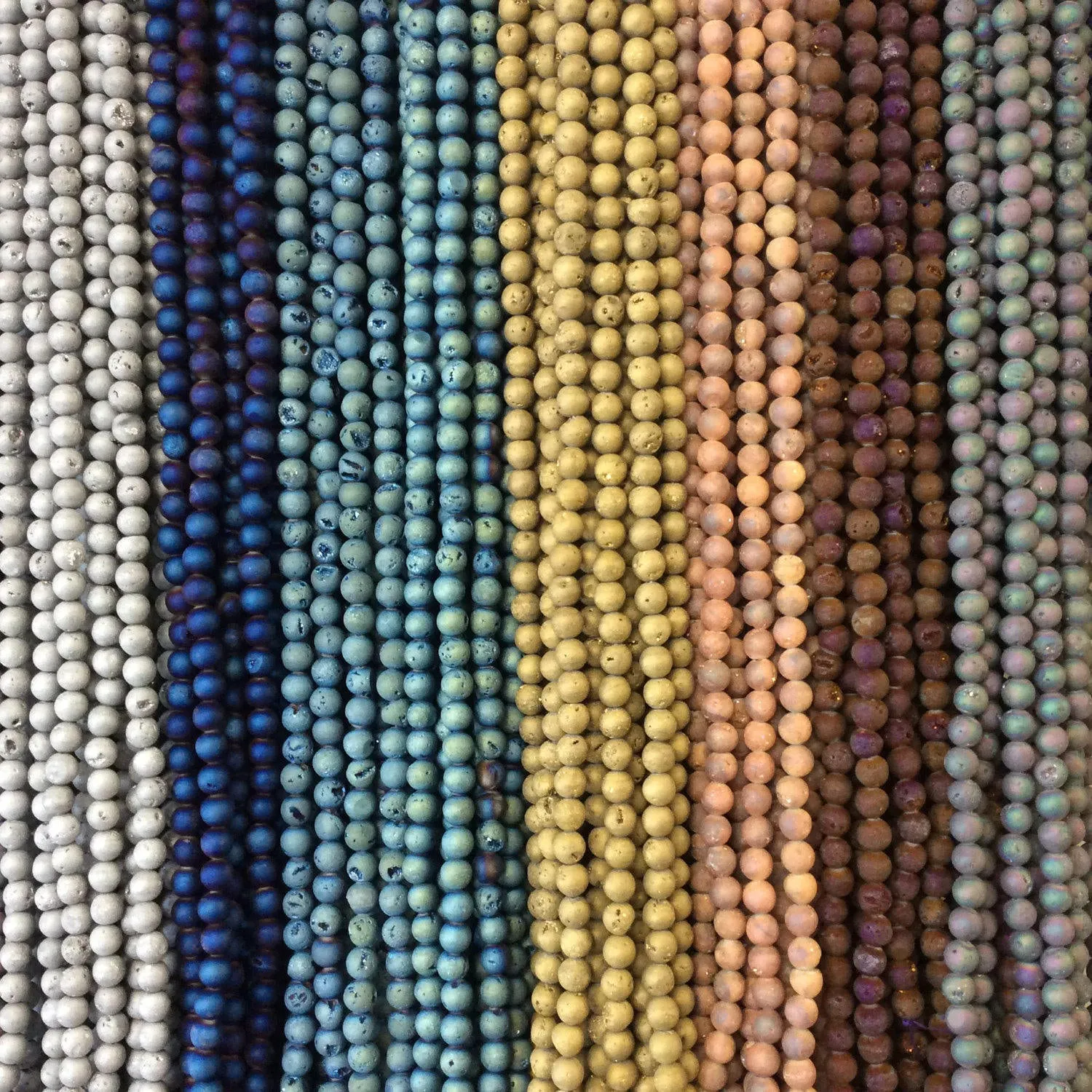 8mm Matte Finish Premium Medium Blue/Gold Druzy Agate Round/Ball Shaped Beads with 1mm Holes - Sold by 15.5" Strands (Approx. 48 Beads)