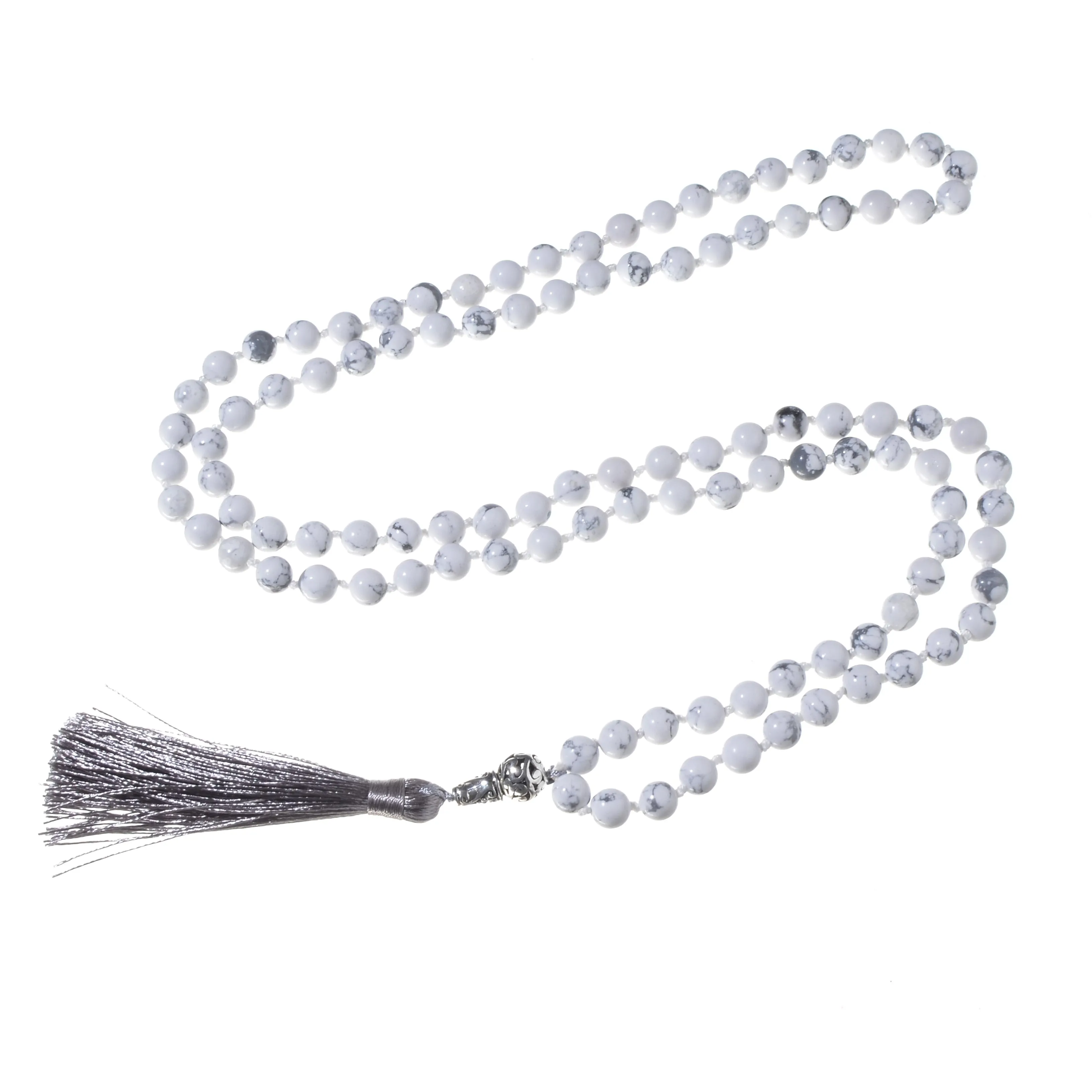 8mm Natural White Howlite Japamala Necklace 108 Mala Beaded