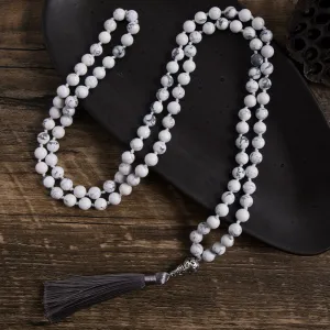 8mm Natural White Howlite Japamala Necklace 108 Mala Beaded