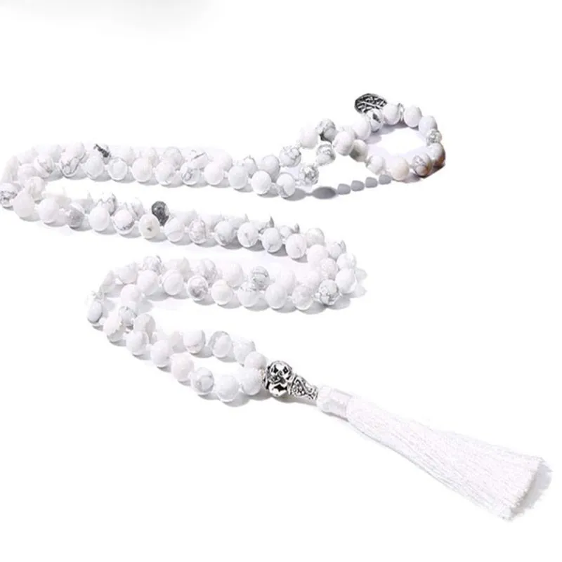 8mm Natural White Howlite Japamala Necklace 108 Mala Beaded