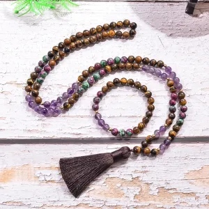 8mm Natural Yellow Tiger Eye Amethyst Beads 108 Mala Necklace