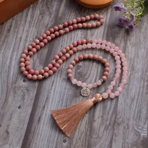 8mm Rhodochrosite Rose Quartz Beads 108 Mala Necklace