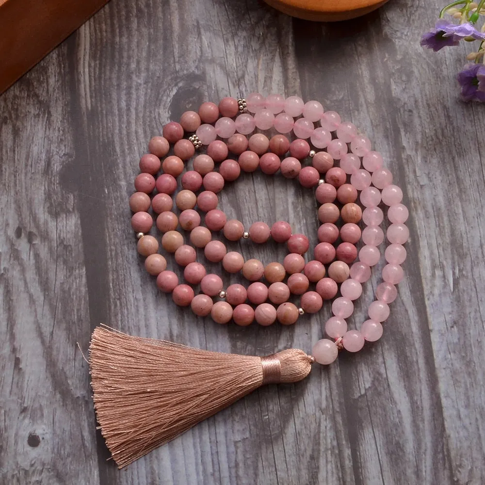 8mm Rhodochrosite Rose Quartz Beads 108 Mala Necklace