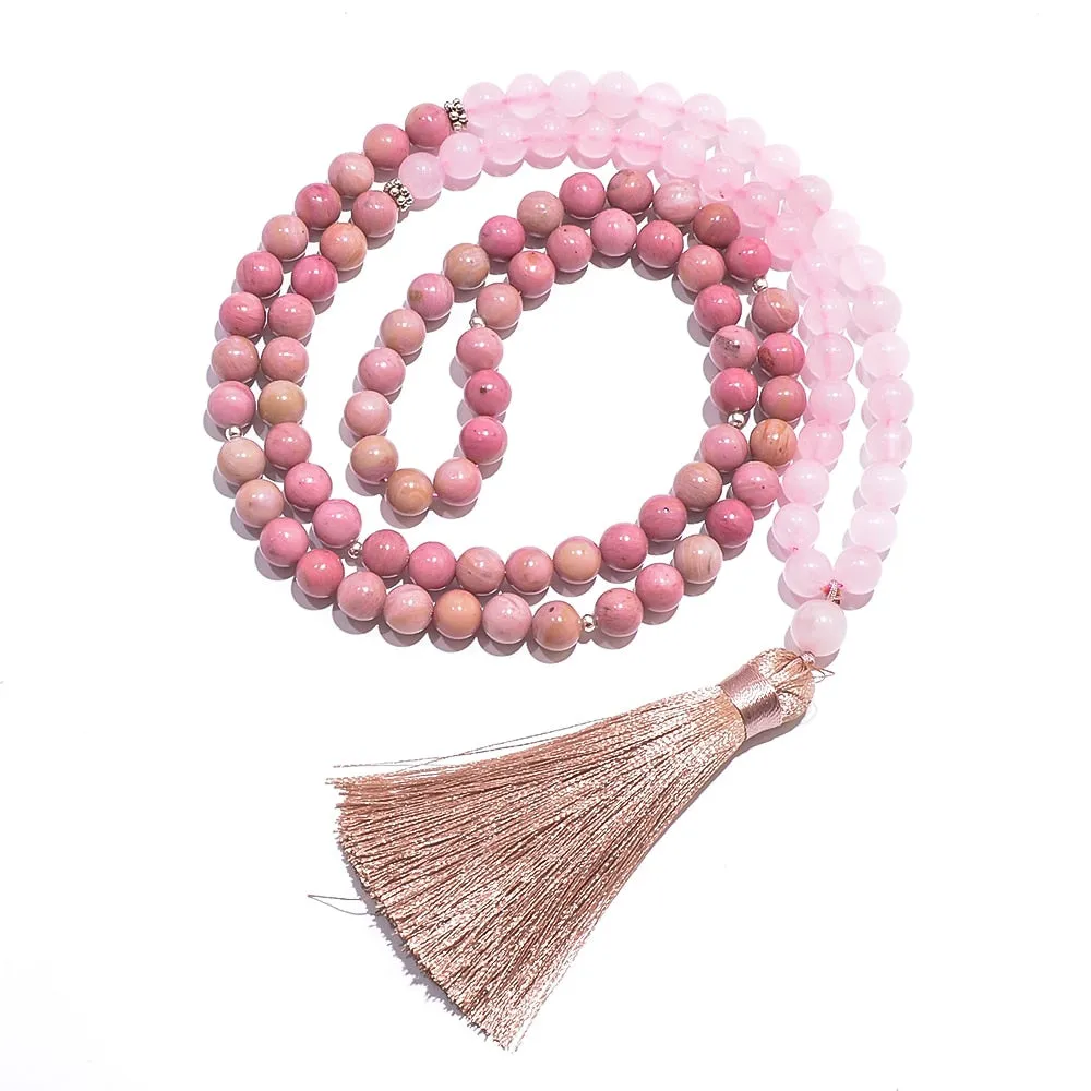 8mm Rhodochrosite Rose Quartz Beads 108 Mala Necklace
