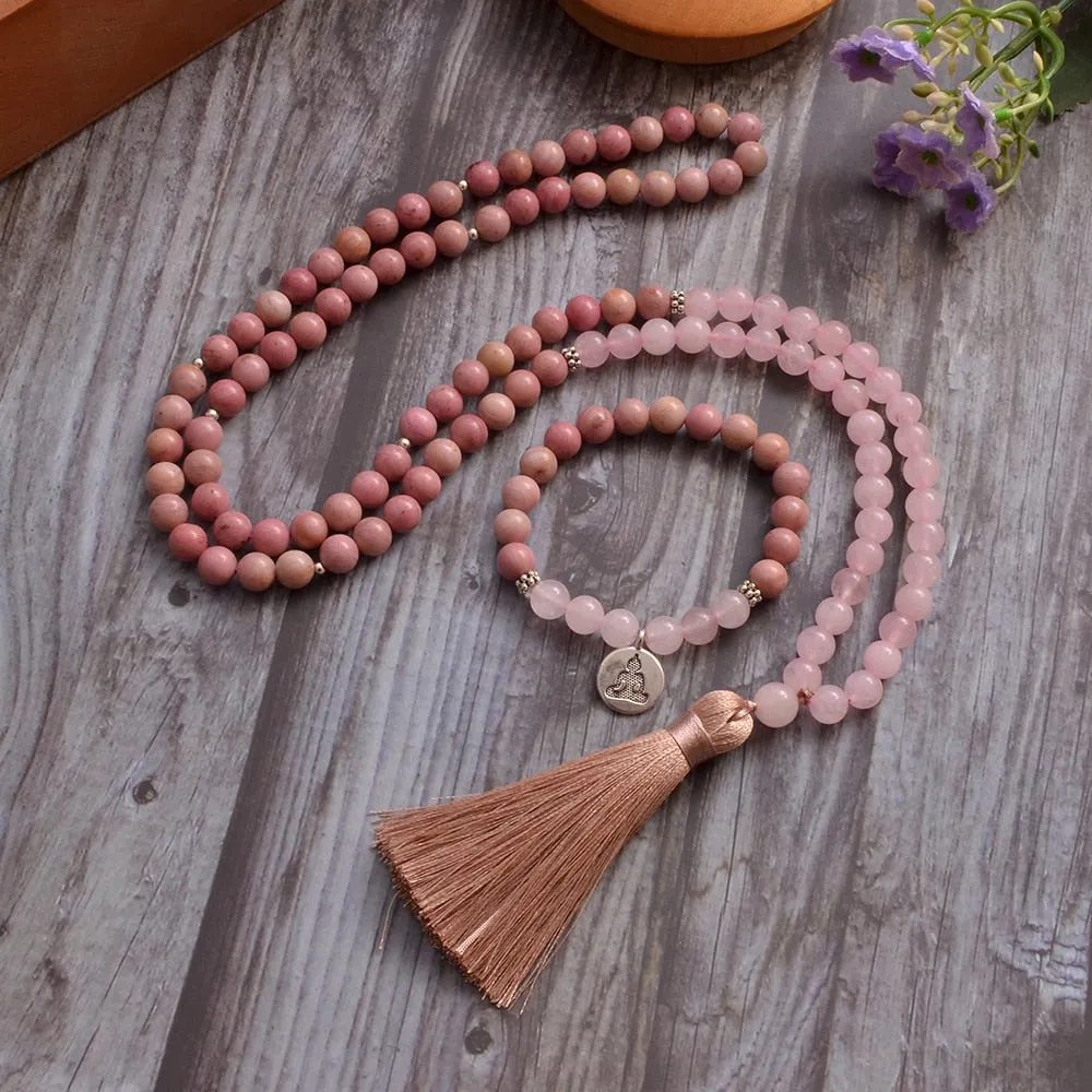 8mm Rhodochrosite Rose Quartz Beads 108 Mala Necklace