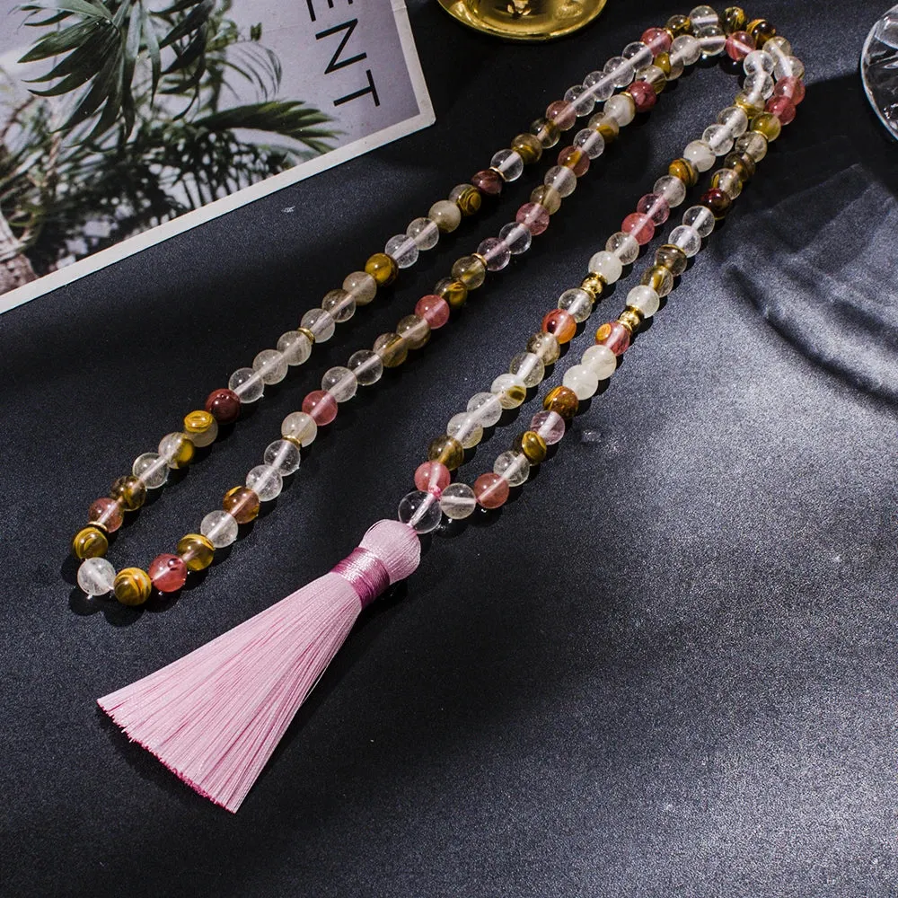 8mm Watermelon Tourmaline 108 Mala Beads Necklace Meditation Yoga Prayer Japamala Rosary