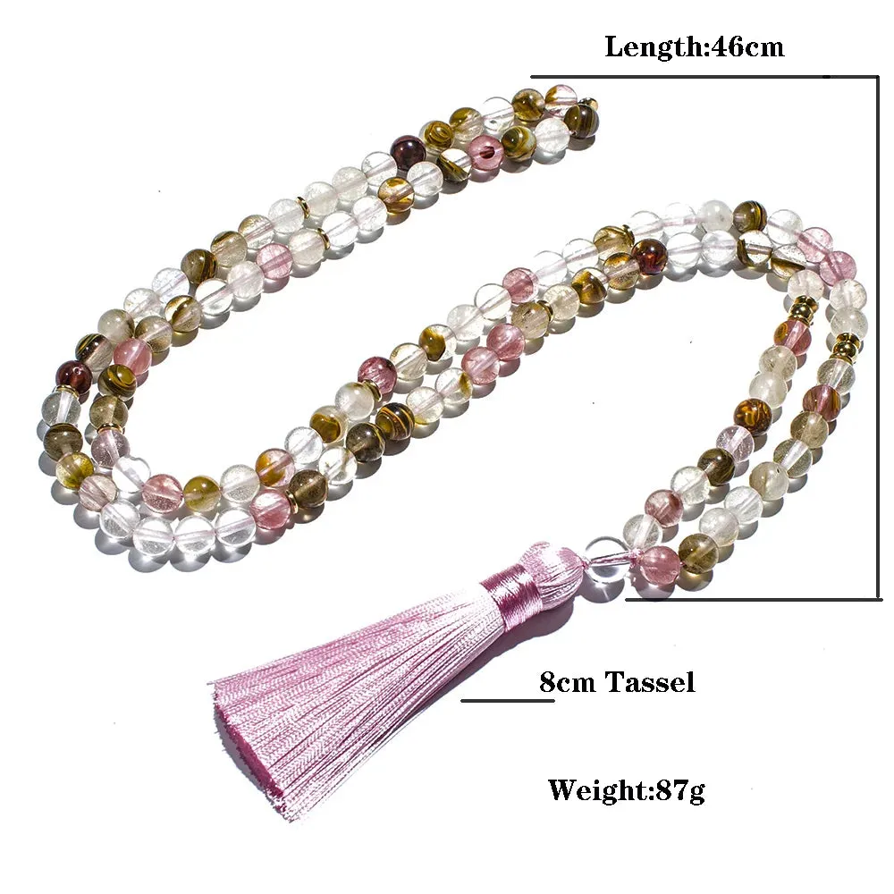 8mm Watermelon Tourmaline 108 Mala Beads Necklace Meditation Yoga Prayer Japamala Rosary