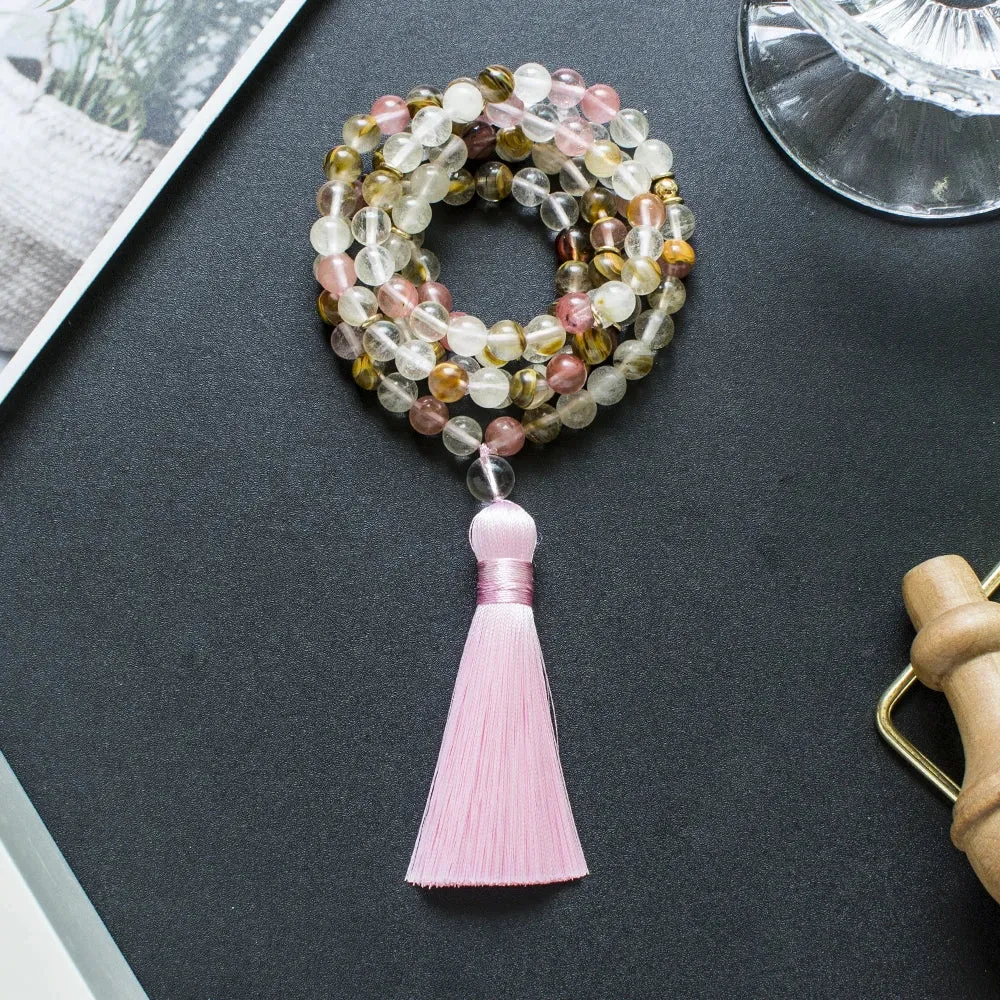 8mm Watermelon Tourmaline 108 Mala Beads Necklace Meditation Yoga Prayer Japamala Rosary