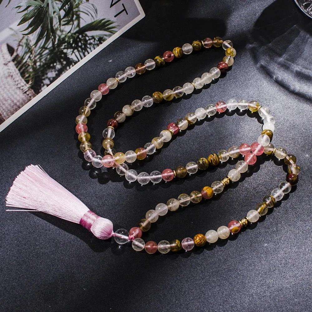 8mm Watermelon Tourmaline 108 Mala Beads Necklace Meditation Yoga Prayer Japamala Rosary