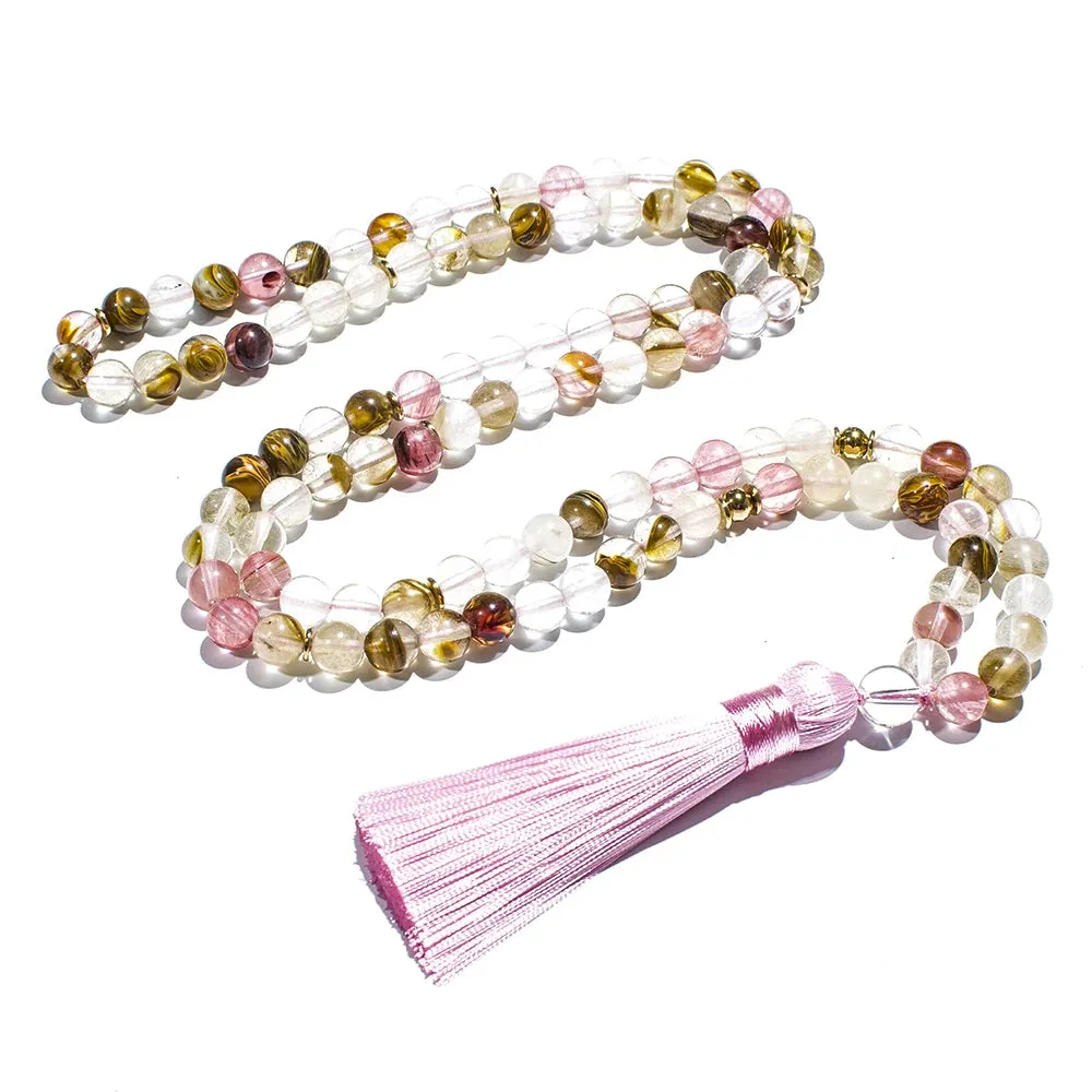 8mm Watermelon Tourmaline 108 Mala Beads Necklace Meditation Yoga Prayer Japamala Rosary