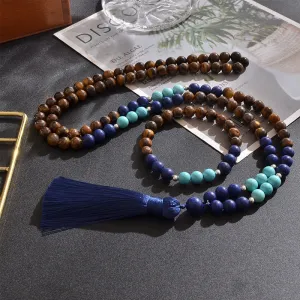 8mm Yellow Tiger Eyes Lapis Lazuli Blue Turquoise Beaded Necklace