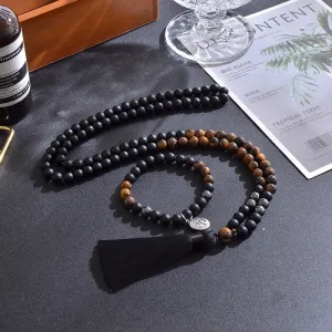 8mm Yellow Tiger Eyes, Matte Black Agate, Hematite Beaded Necklace Bracelet