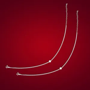 925 Rhodium Sterling Silver Cuban Link Chain Solitaire Stone Anklets For Women