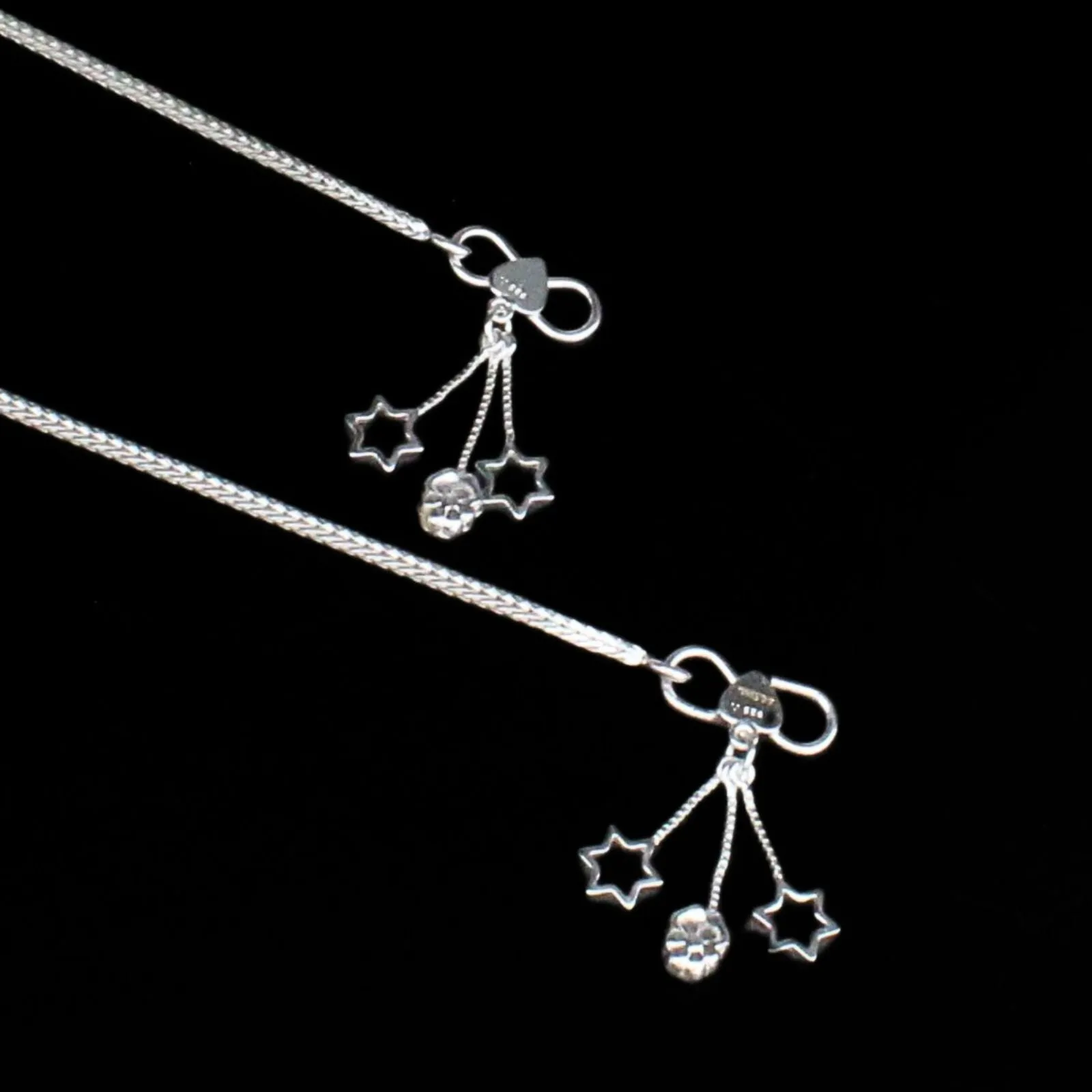 925 Sterling Silver Indian Girlish Anklets Bracelet Pair 10.3"