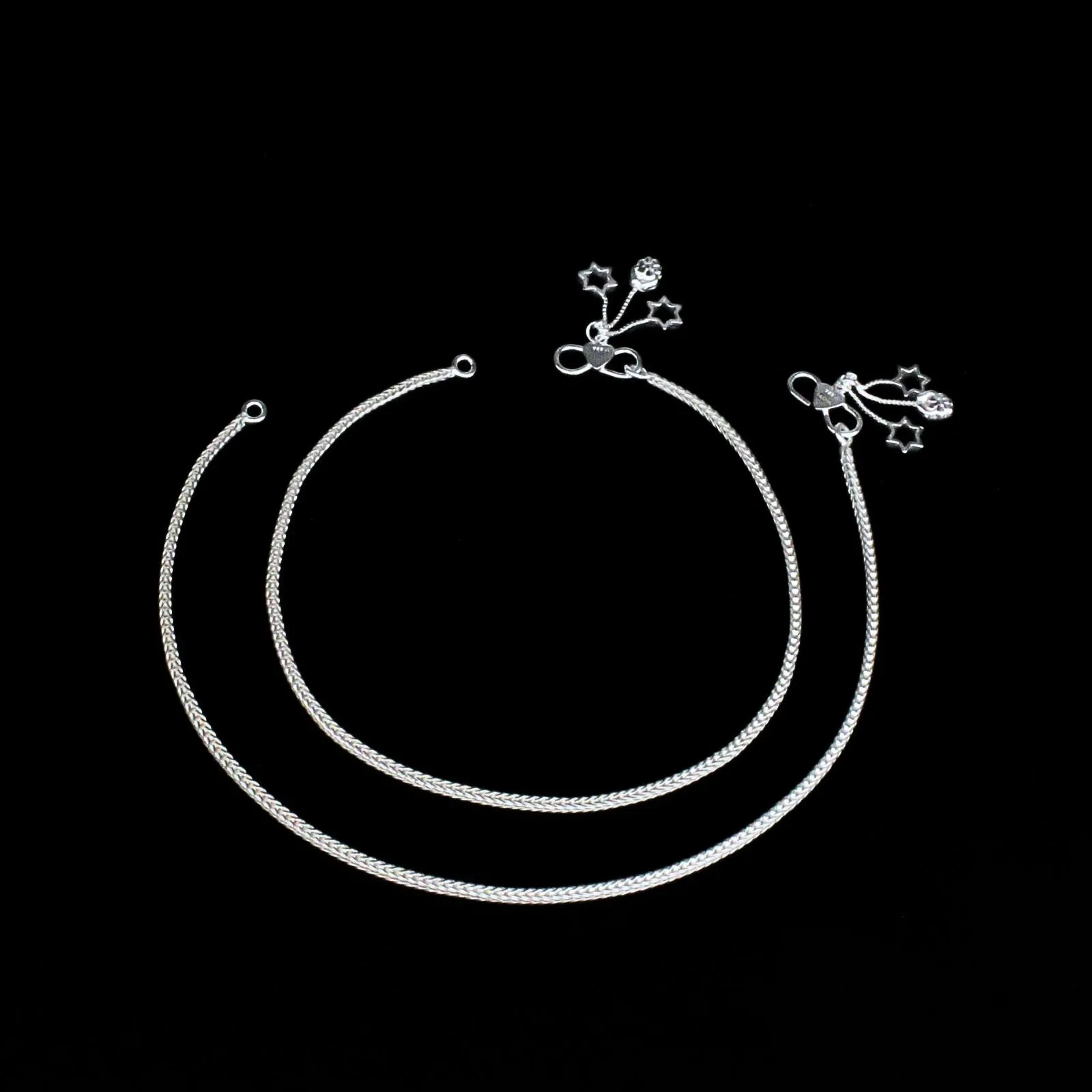 925 Sterling Silver Indian Girlish Anklets Bracelet Pair 10.3"
