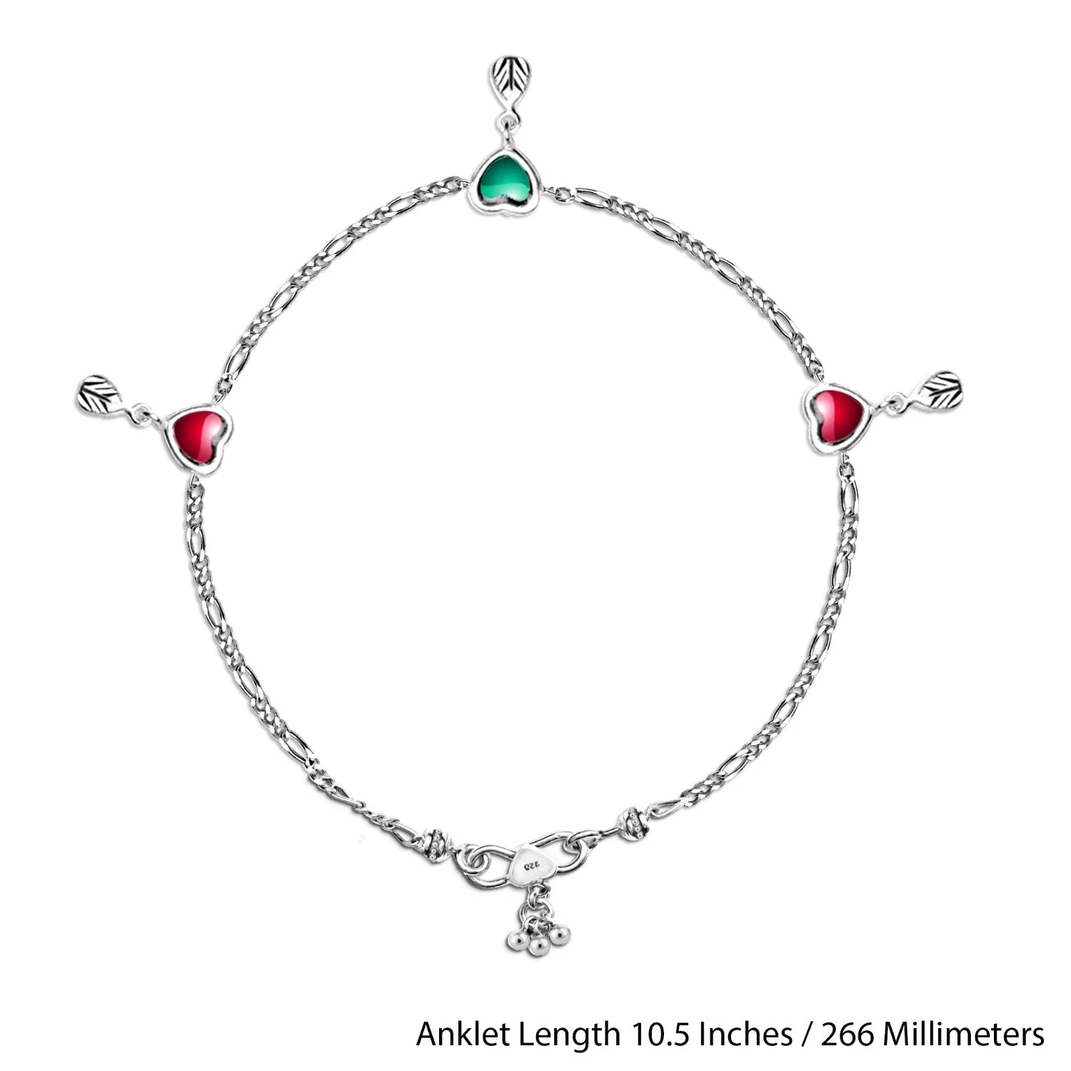 925 Sterling Silver Modern Heart Style Enamel Anklets for Women and Girls-Pair