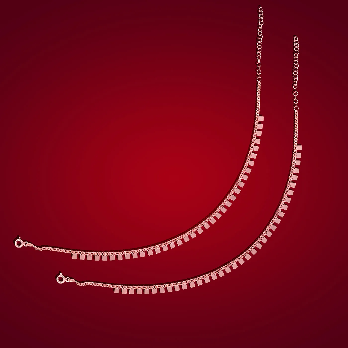 925 Sterling Silver Subtle Chain Square Drops Anklets For Women
