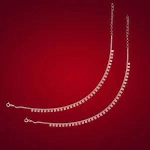 925 Sterling Silver Subtle Chain Square Drops Anklets For Women