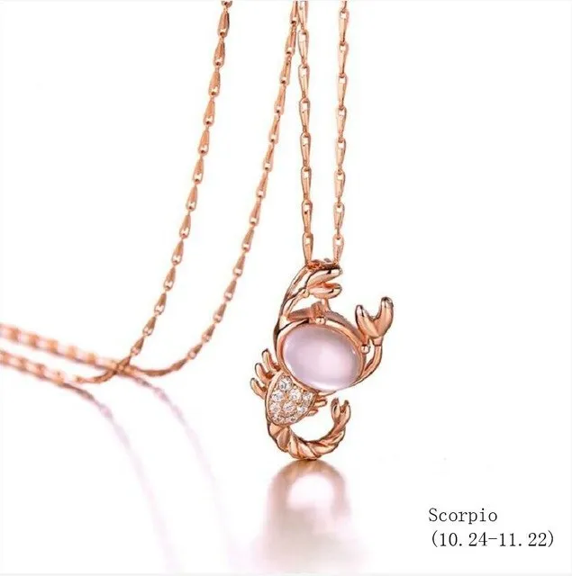 925 sterling silver twelve constellation Rose Quartz stone rose gold necklace boutique jewelry J0378