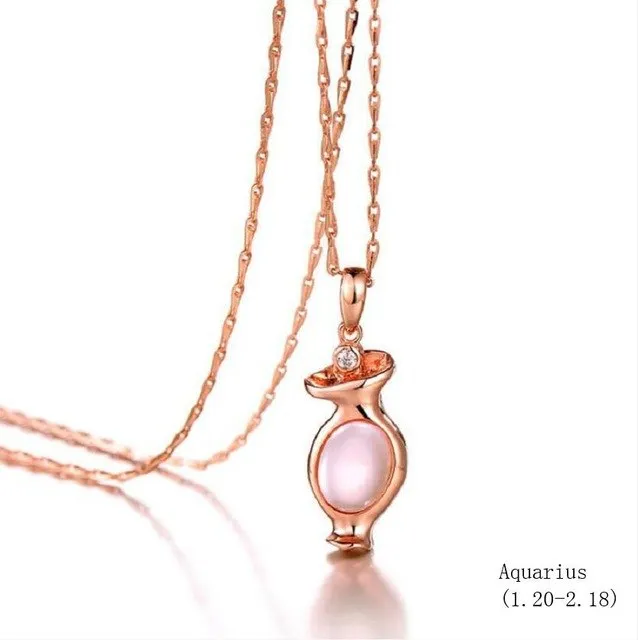 925 sterling silver twelve constellation Rose Quartz stone rose gold necklace boutique jewelry J0378