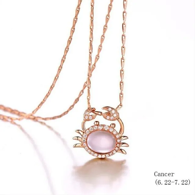925 sterling silver twelve constellation Rose Quartz stone rose gold necklace boutique jewelry J0378