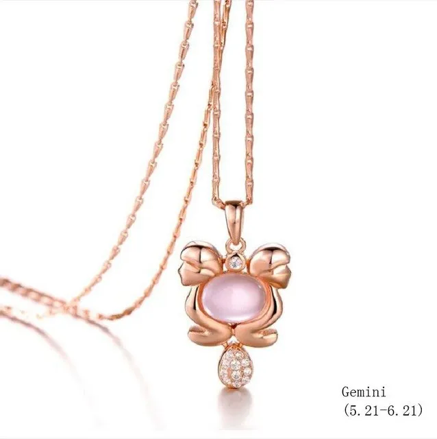 925 sterling silver twelve constellation Rose Quartz stone rose gold necklace boutique jewelry J0378