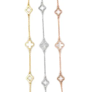 9ct Gold 3 Station Mother of Pearl Clover/Quatrefoil Bracelet