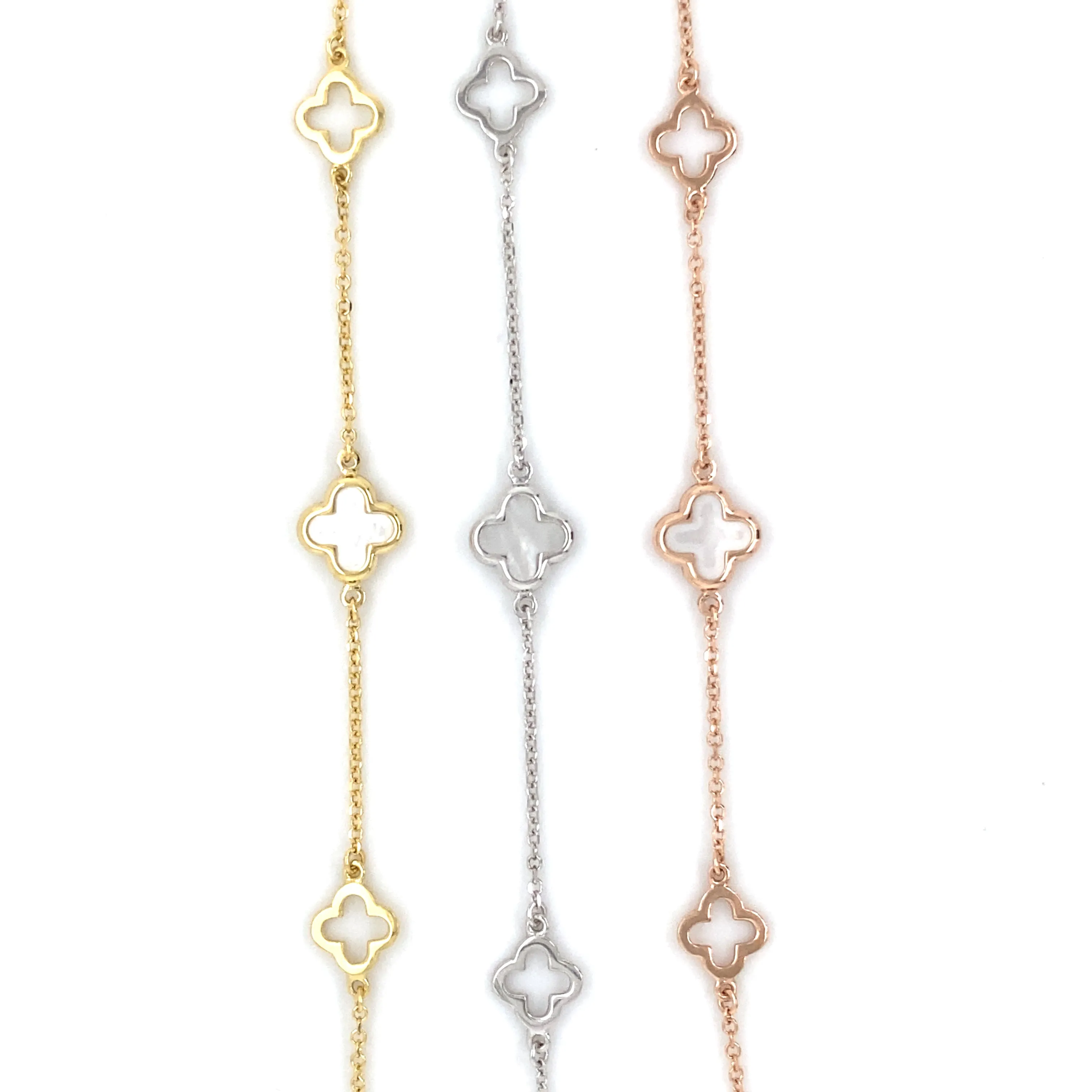 9ct Gold 3 Station Mother of Pearl Clover/Quatrefoil Bracelet