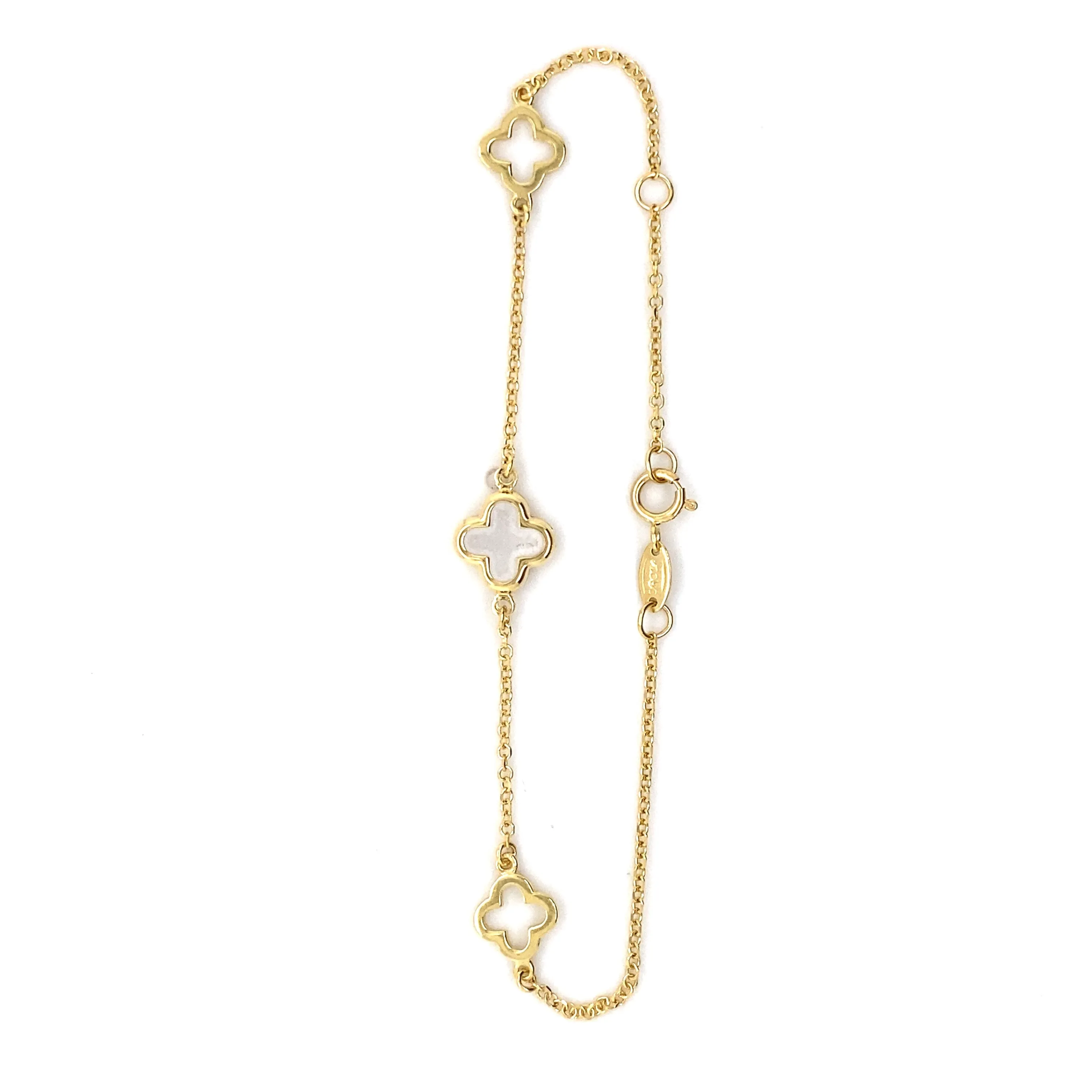 9ct Gold 3 Station Mother of Pearl Clover/Quatrefoil Bracelet