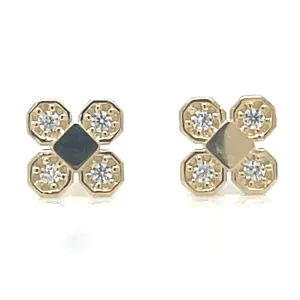9ct Yellow Gold Cz Clover Stud Earrings