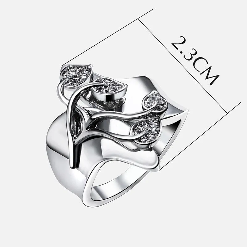 AAA Cubic Zirconia Stones Leaf Shape Engagement Ring for Women