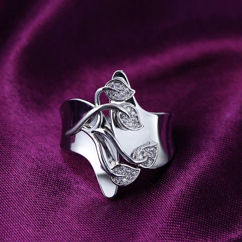 AAA Cubic Zirconia Stones Leaf Shape Engagement Ring for Women