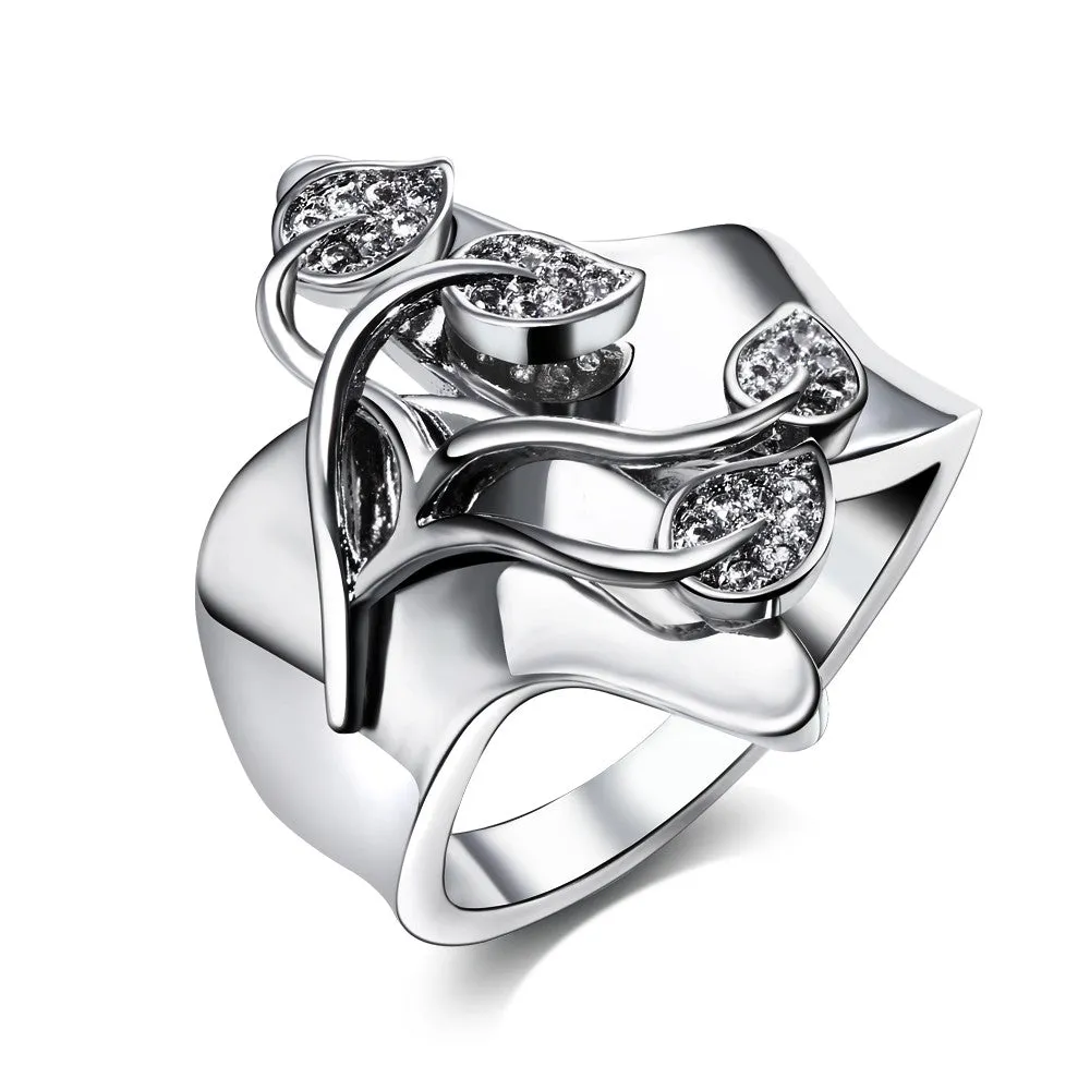 AAA Cubic Zirconia Stones Leaf Shape Engagement Ring for Women