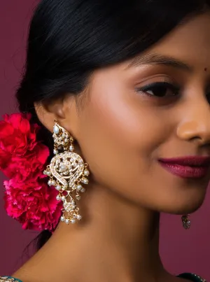 Aahana Jadau White Chaandbali Earrings