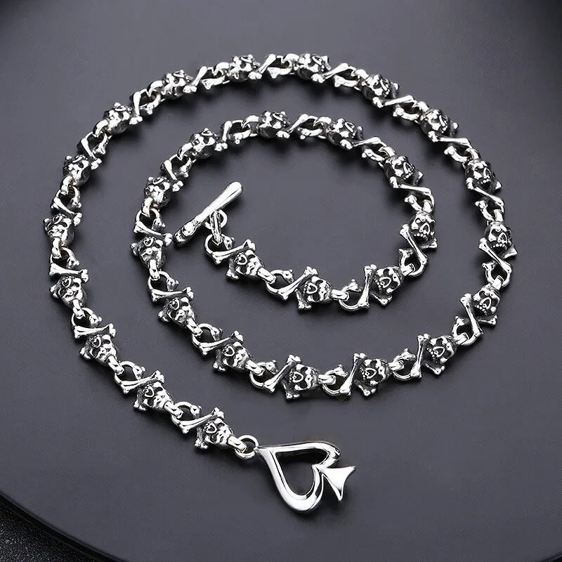 Ace Of Spades Sterling Silver Skull Necklace