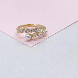 Adjustable 18k Gold Filled CZ and pearl wrap Ring Dainty Jewelry