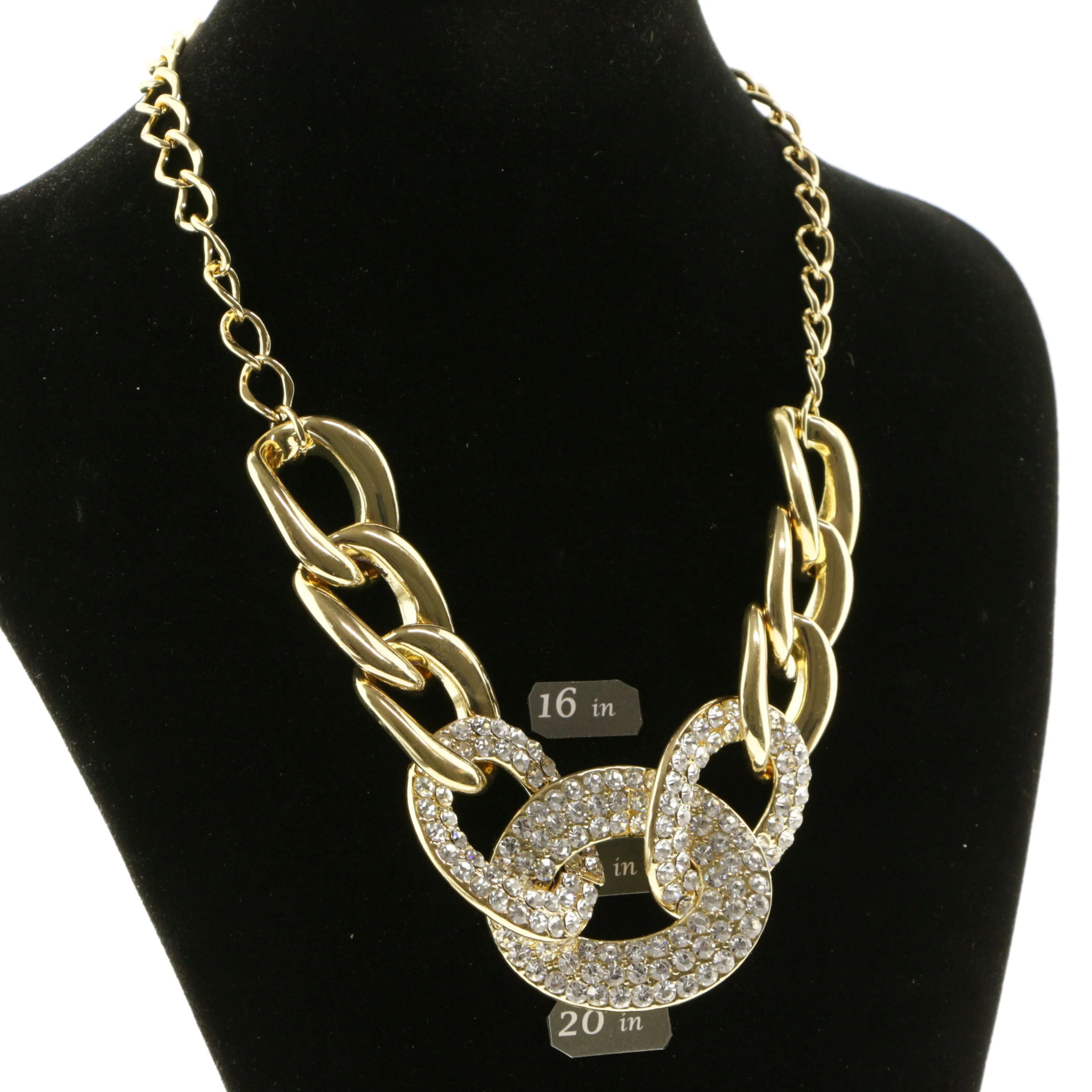 Adjustable Length Matching Earrings Statement-Necklace Jewelry Set With Crystal Accents Gold-Tone Color #2539