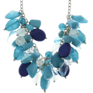 Adjustable Length Statement-Necklace With Bead Accents Blue & Silver-Tone Colored #2548