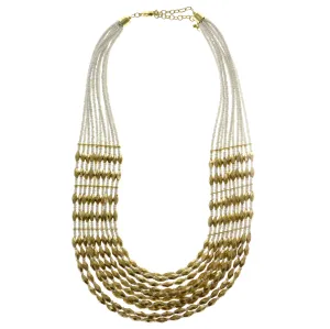 Adjustable Length Statement-Necklace With Bead Accents Gold-Tone & White Colored #2687