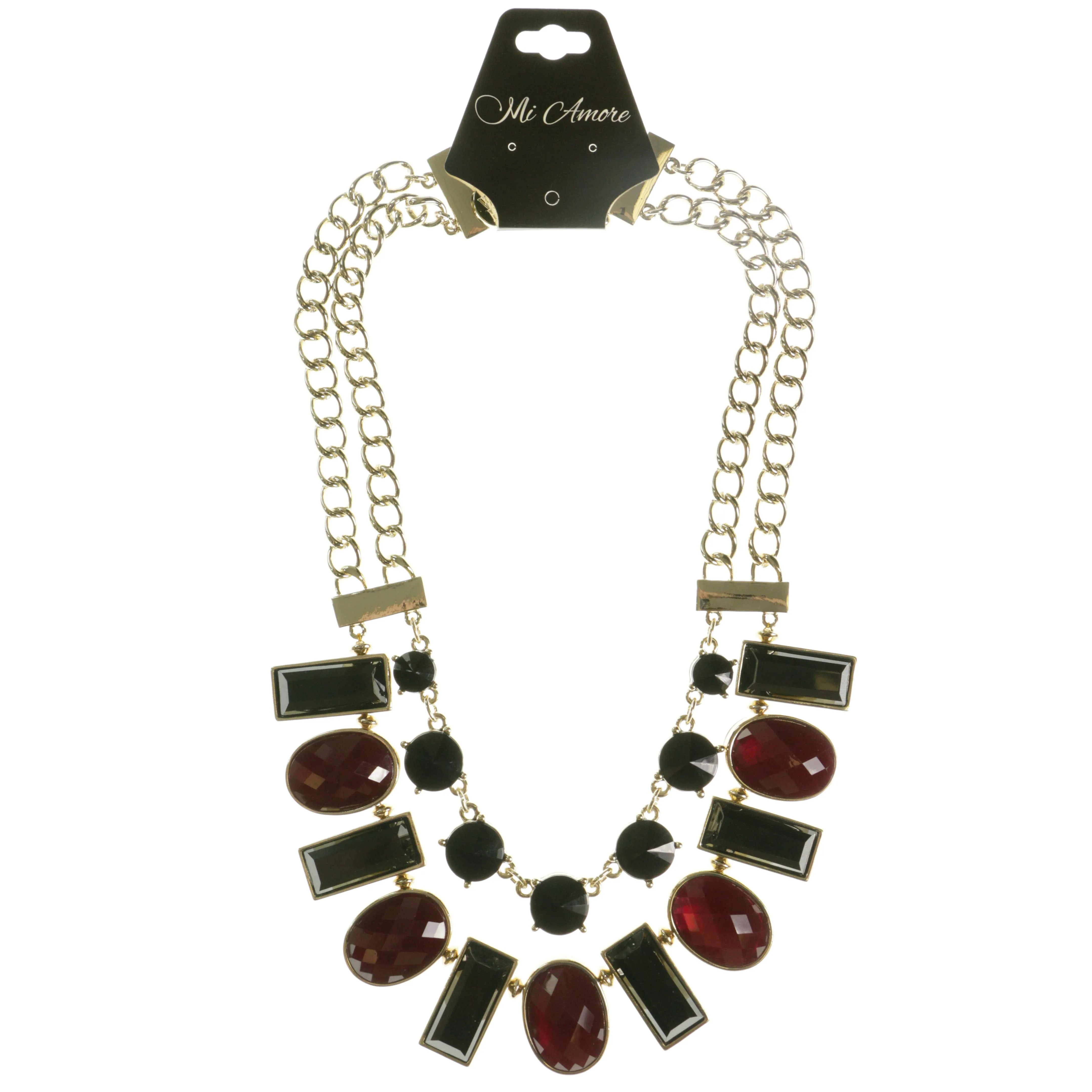 Adjustable Length Statement-Necklace With Faceted Accents Colorful & Gold-Tone Colored #3798