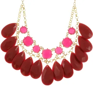 Adjustable Length Statement-Necklace With Faceted Accents Pink & Red Colored #2505
