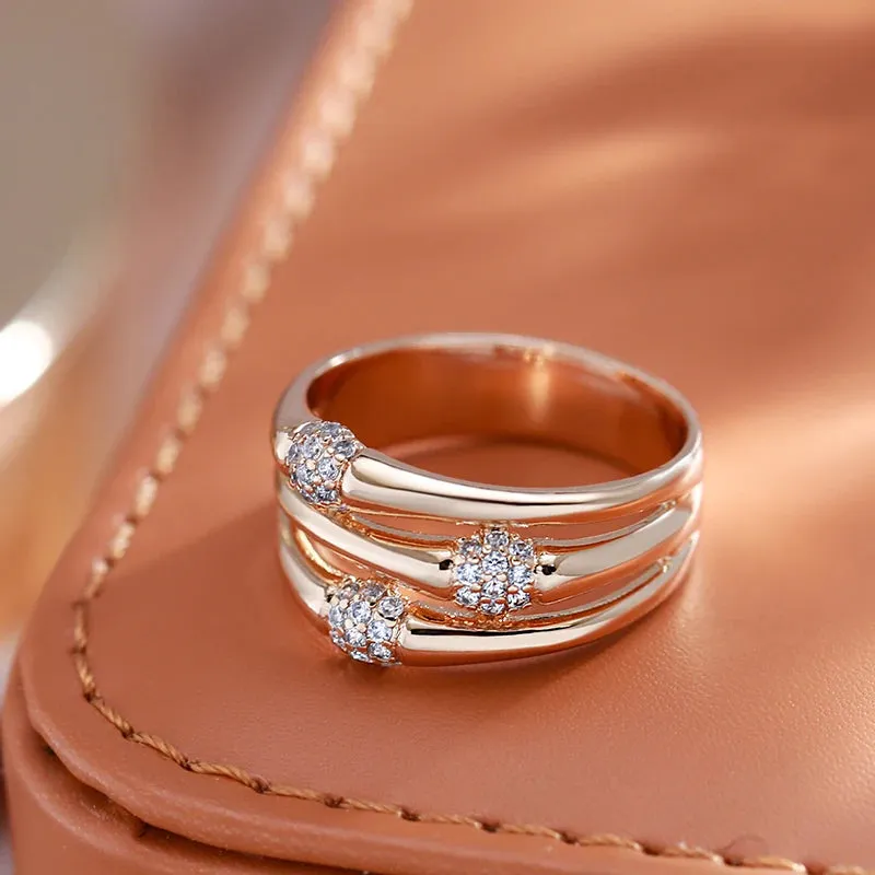 Adorable Filled Rose Gold of 14-Karat Purity Multi Layer Hollow Match AAA Zircon Diamonds Rings - Trendy Jewellery