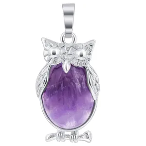 Amethyst Gemstone Pendant Cabachon making Serious Looking Owl