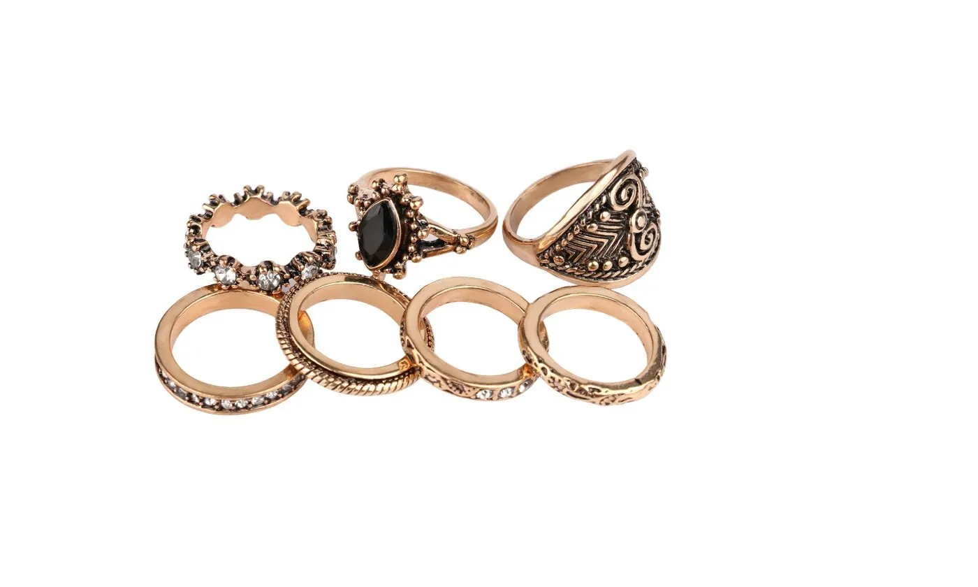 Antique Gold-Color Resin Finger Rings for Women