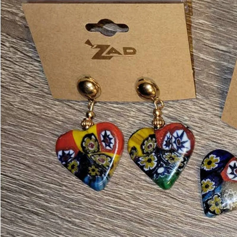 Arthouse Aesthetic Glass Heart Dangle Drop Earrings