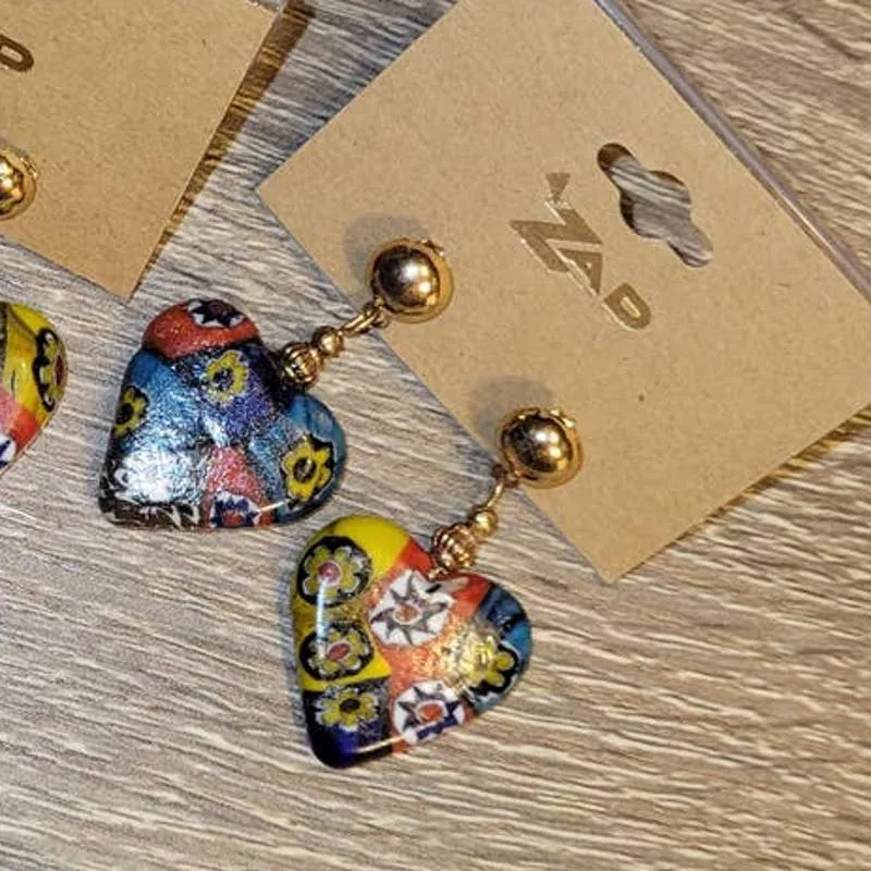 Arthouse Aesthetic Glass Heart Dangle Drop Earrings