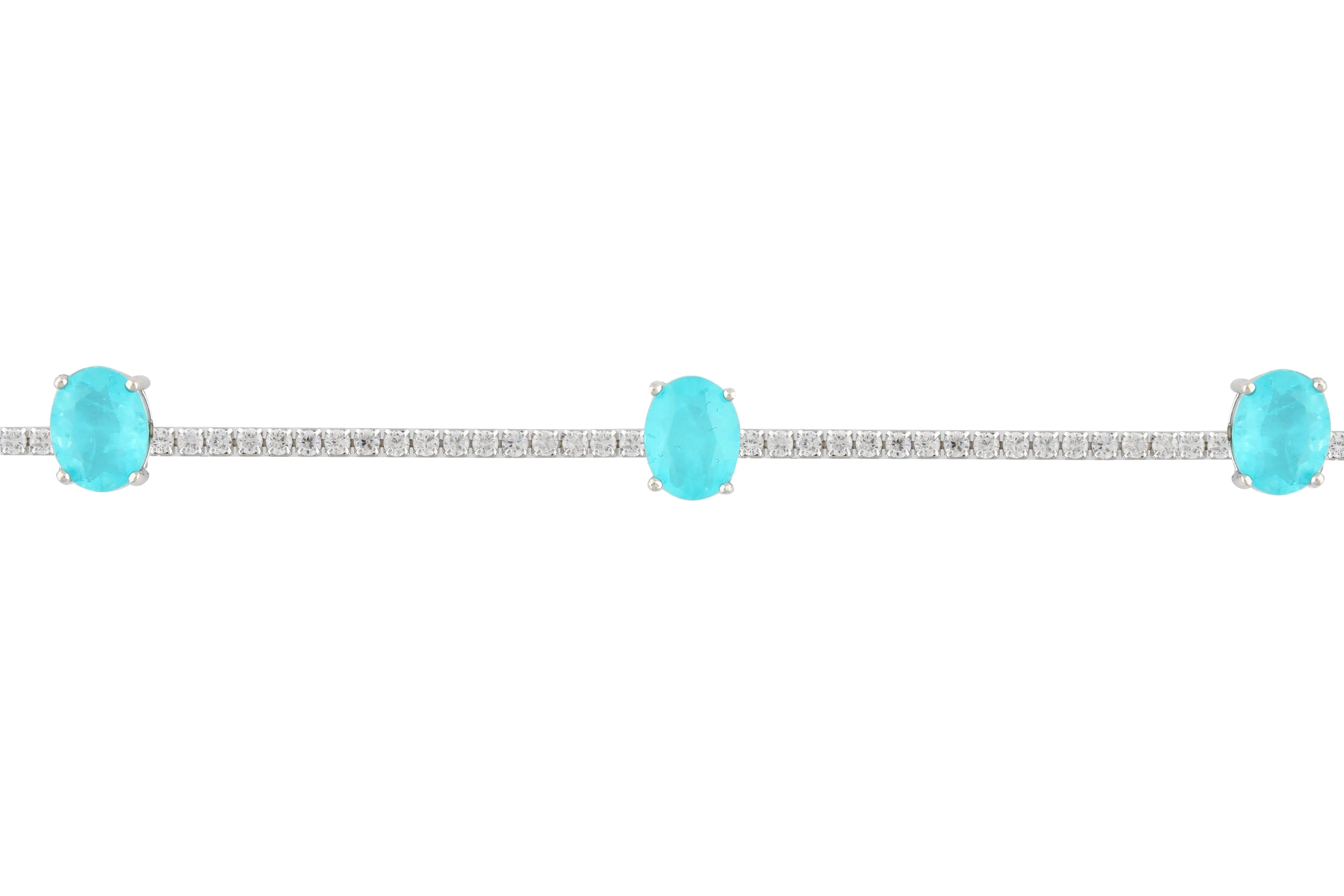 Asfour Tennis Bracelet With Aquamarine Oval Design In 925 Sterling Silver BR0538-WGC